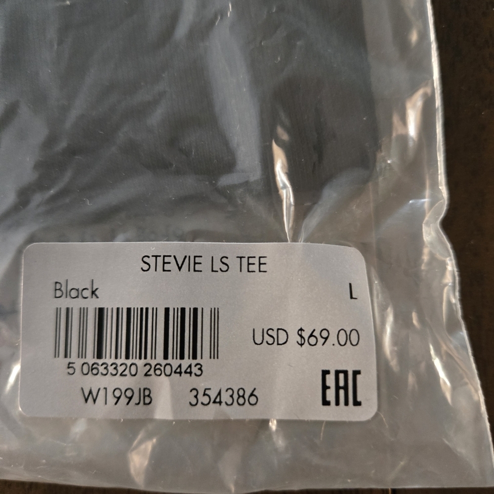 Black All Saints Stevie Long Sleeve Tee Size L 3 of 3 - Picture 3 of 11
